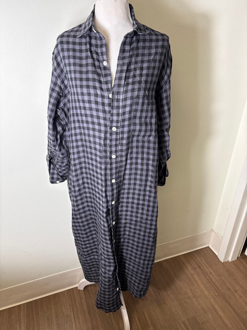 Emily Phillips Gray and Black Check Girlfriend Shirt Maxi Dress Sz 6